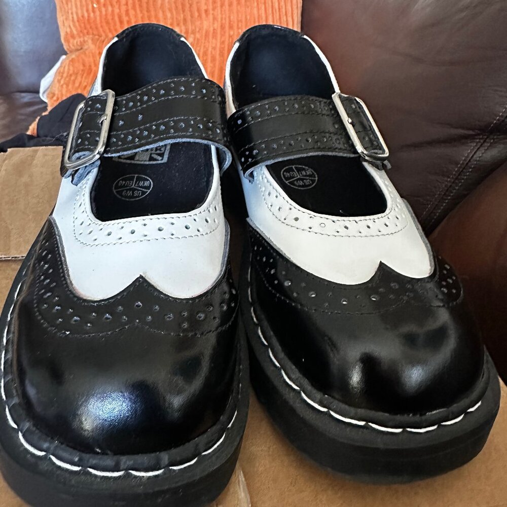 T.U.K Black & White Brogue Mary Jane
